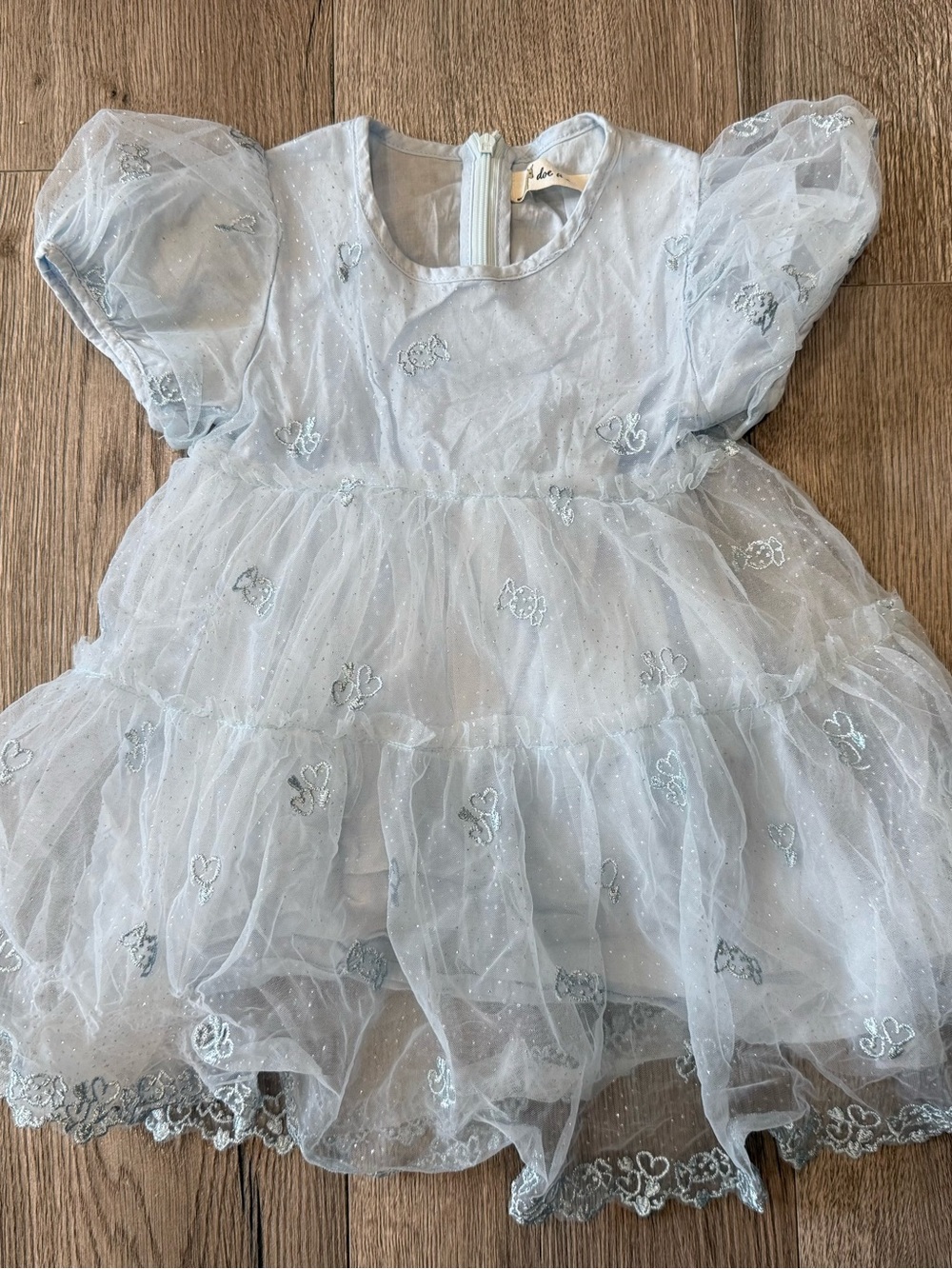 Doe A Dear 2T Girls Light Blue, Embroidered, Sparking Tulle Party Dress
